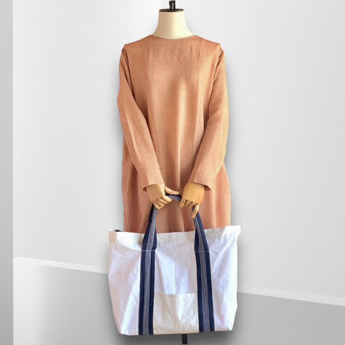 2WAY トートバッグ【送料無料】帯リメイク ホワイト 巾着バッグ fuji