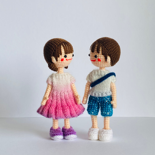 自立するあみぐるみ♪双子のハルくんとハナちゃん*春コーデ あみぐるみ