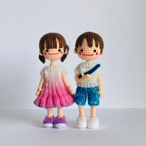自立するあみぐるみ♪双子のハルくんとハナちゃん*春コーデ あみぐるみ