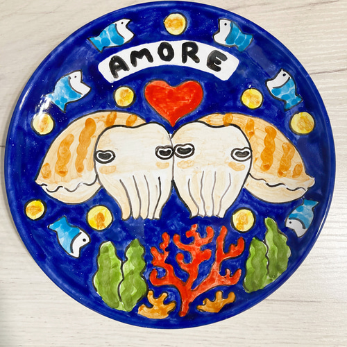 絵皿20cm CRC018 マヨリカ焼き イタリア陶器 コウイカ 出産祝い