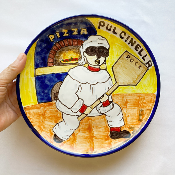 絵皿20cm CRC017 プルチネッラ　ナポリ ピッツァ  マヨリカ焼き イタリア陶器　 2枚目の画像