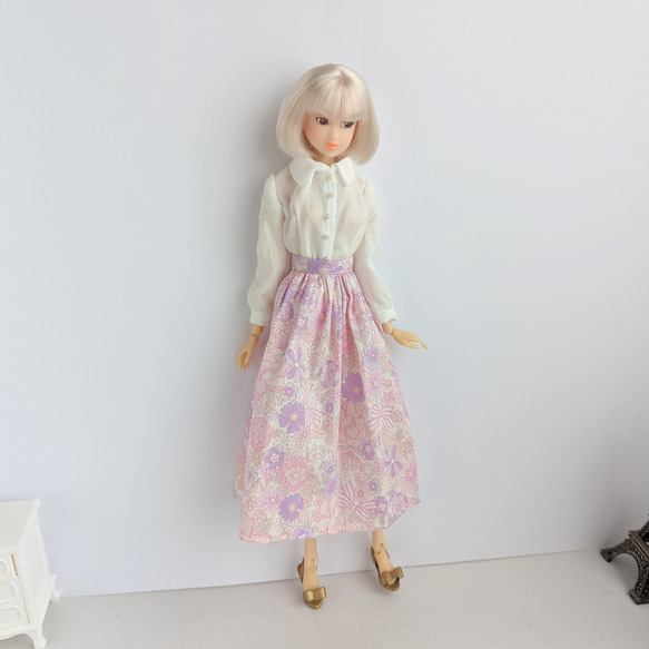 856※ピンクの花柄ロングスカート※momokoDOLLアウトフィット※1/6ドール服 5枚目の画像