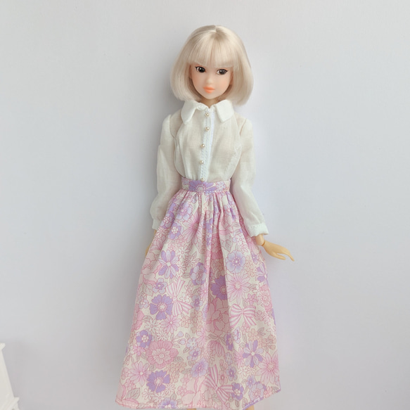 856※ピンクの花柄ロングスカート※momokoDOLLアウトフィット※1/6ドール服 4枚目の画像