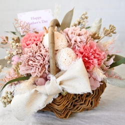 【母の日以降お届け】ふんわりカーネーションのプリザーブドフラワーバスケット【キット】 5枚目の画像