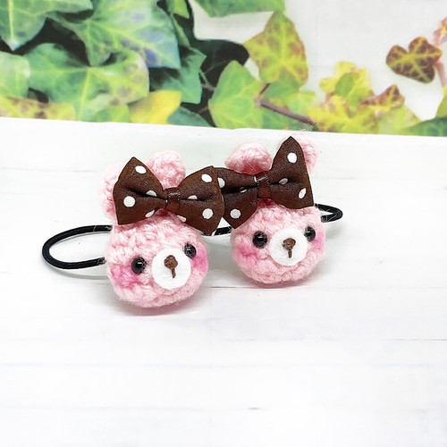 チョコみたいなうさぎさん】ドットリボン かぎ針編み あみぐるみ