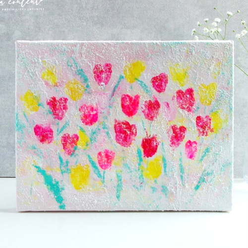 花の絨毯＊4号キャンバス 絵画 原画 春 風景画 チューリップの