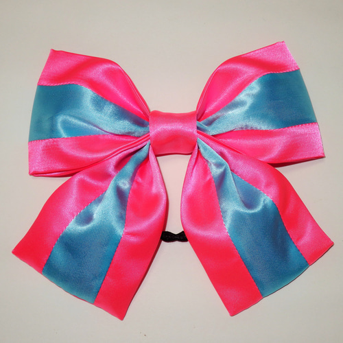 リボン ヘアゴム 蛍光 水色 ピンク ヘアアクセ サテン 大きめ 発表会