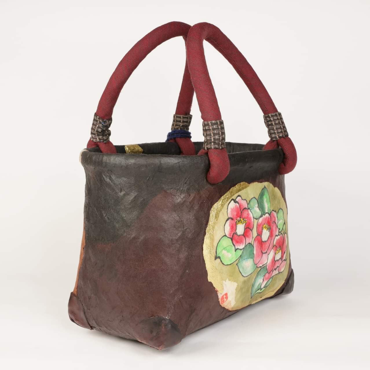 【一閑張・鞄】両面デザイン　椿、古文書　＊送料無料＊