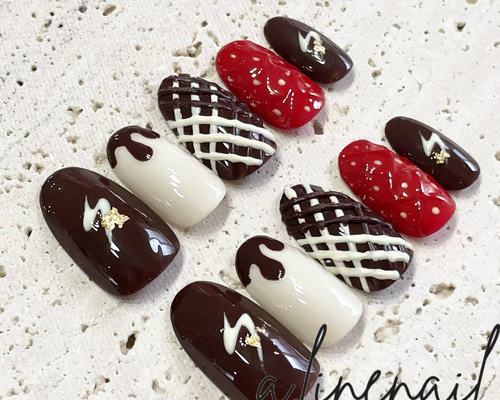 チョコレートネイル/いちごネイル/バレンタインネイル ネイル