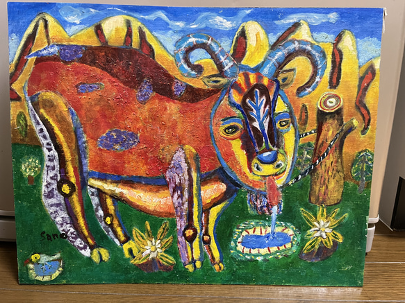 油絵 水を飲むヤギ　No.1 1枚目の画像