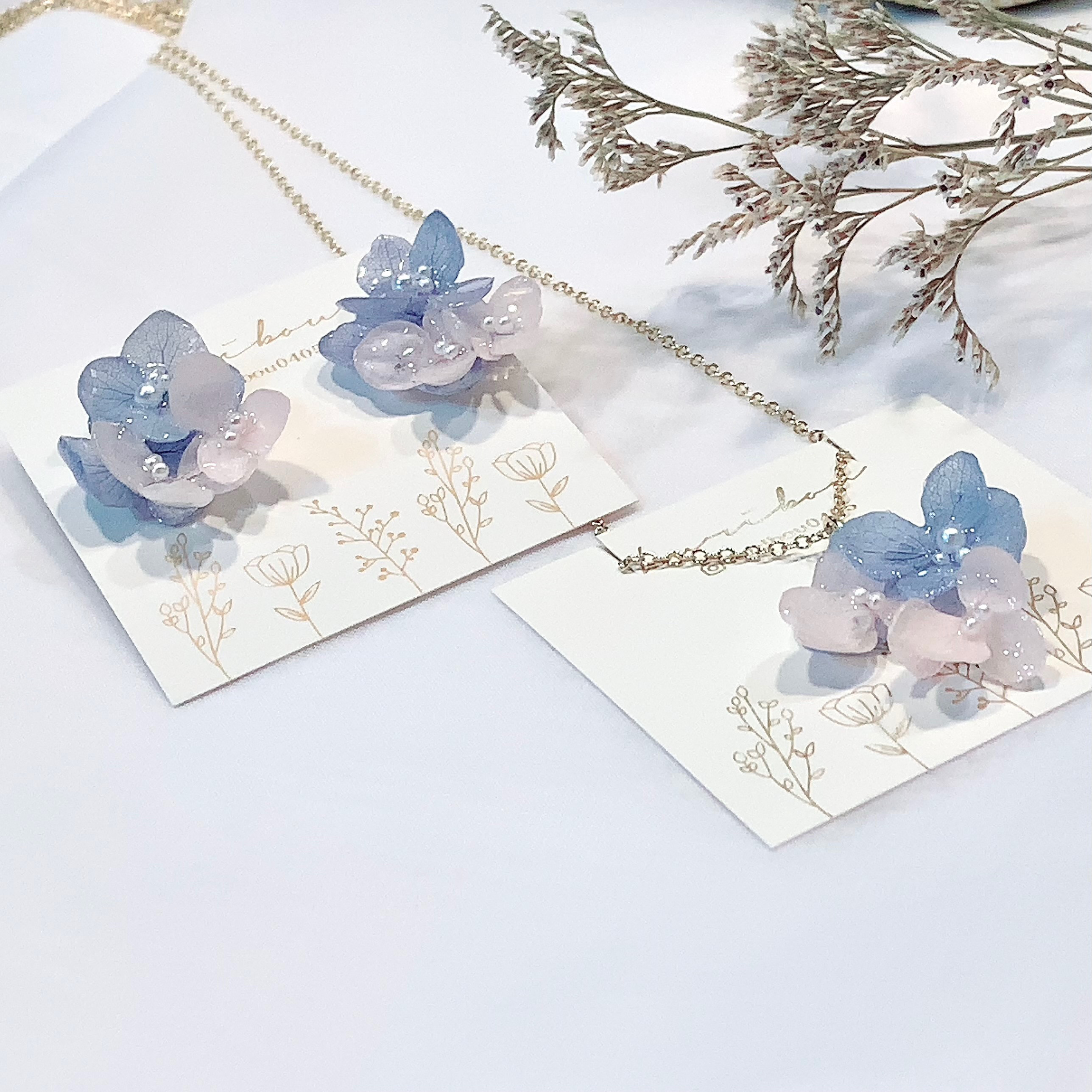 【お得なセット】ベビーピンクとブルーパープル　紫陽花のイヤリング
