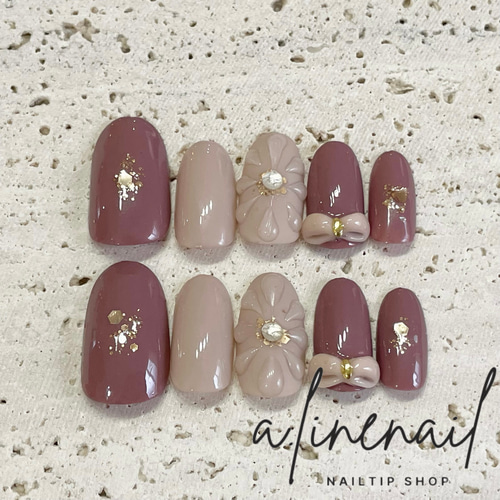 ぷっくりフラワー/リボンネイル/フラワーネイル ネイルチップ（つけ爪