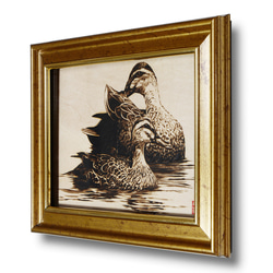 Waterfowls〈s1〉　木材の焦げ色の濃淡で表現した絵画作品 4枚目の画像