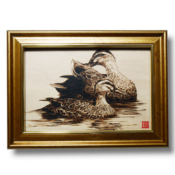 Waterfowls〈s1〉　木材の焦げ色の濃淡で表現した絵画作品 3枚目の画像