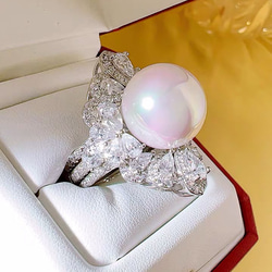 人工マザーオブパール 2本 ホワイト レトロ 高炭素ダイヤモンド キラキラ ゴージャス リング エレガント 人工真珠 白 4枚目の画像