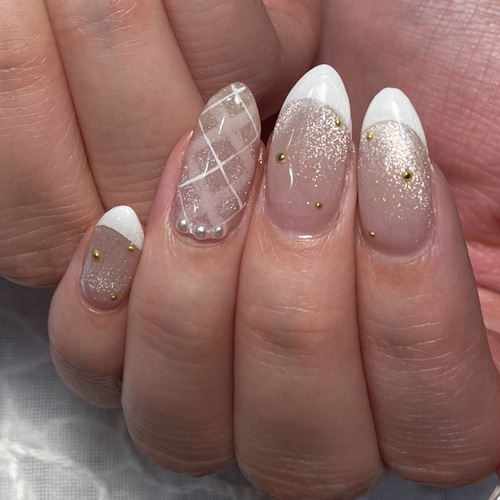 サイズオーダー】ネイルチップチェックマグネット秋フレンチ