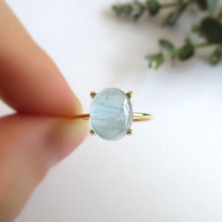 [三月生日石] 10 x 8 毫米美麗的「海藍寶石」凸圓面戒指 [僅一件] 第8張的照片