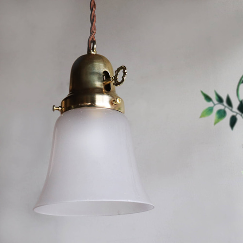 美品　ヴィンテージ　磨りガラス　シェードライト　ペンダントライト　年代物　当時物 USAヴィンテージフロストガラスシェードペンダントライト吊下照明B