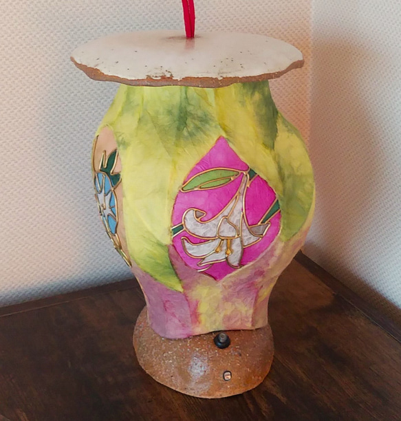 和紙と陶器の灯り/百合朝顔の和風ランタン 1枚目の画像