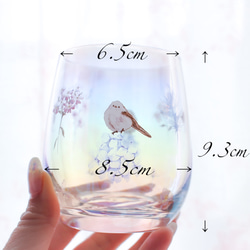 シマエナガさんのオーロラグラス〜雪の妖精とお花〜耐熱グラス対応 5枚目の画像