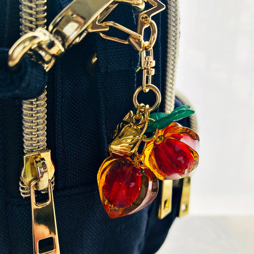 鬼灯（ほおずき）と狐面のキーホルダー 赤加賀智 キーホルダー