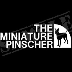 THE MINIATURE PINSCHER パロディステッカー（ミニチュア・ピンシャー/立ち耳）5.5cm×17cm 1枚目の画像