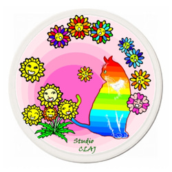 虹猫バジルと魔法の森の花たち：白雲石コースター 2枚目の画像