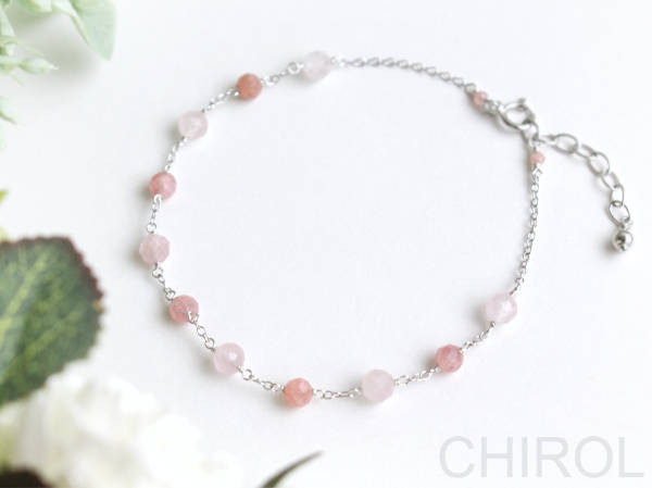ローズクォーツとインカローズ の ブレスレット/ SV925