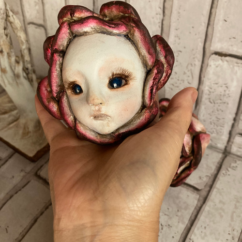 ④創作人形　花を持った少女 アートドール ☆ 隠れ花 ☆ 創作人形 ☆ オブジェ ☆ 花 ☆ 281 立体