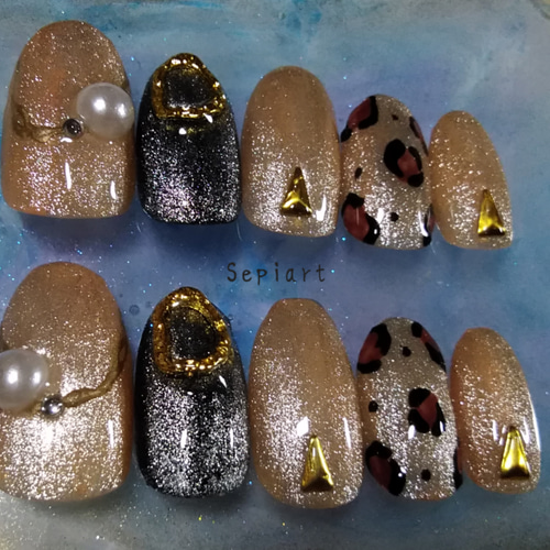 ジェルネイルチップ☆付け爪〜マグネット☆ヒョウ柄〜レオパード柄  