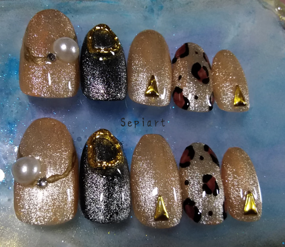 オーダーネイルチップNo.76 レオパード柄 大人可愛い マグネットベース オーダーネイルチップNo.76 レオパード柄 大人可愛い マグネット