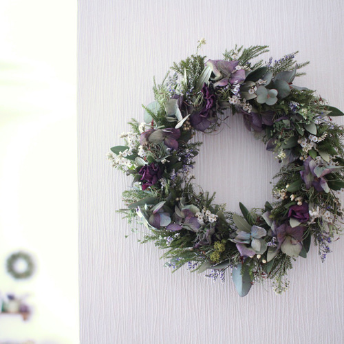 クリスマスローズと紫陽花のグリーンリース✳︎ドライフラワー◎23 