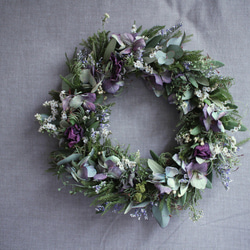 クリスマスローズとグリーンの大人色リース✳︎ドライフラワー◎25