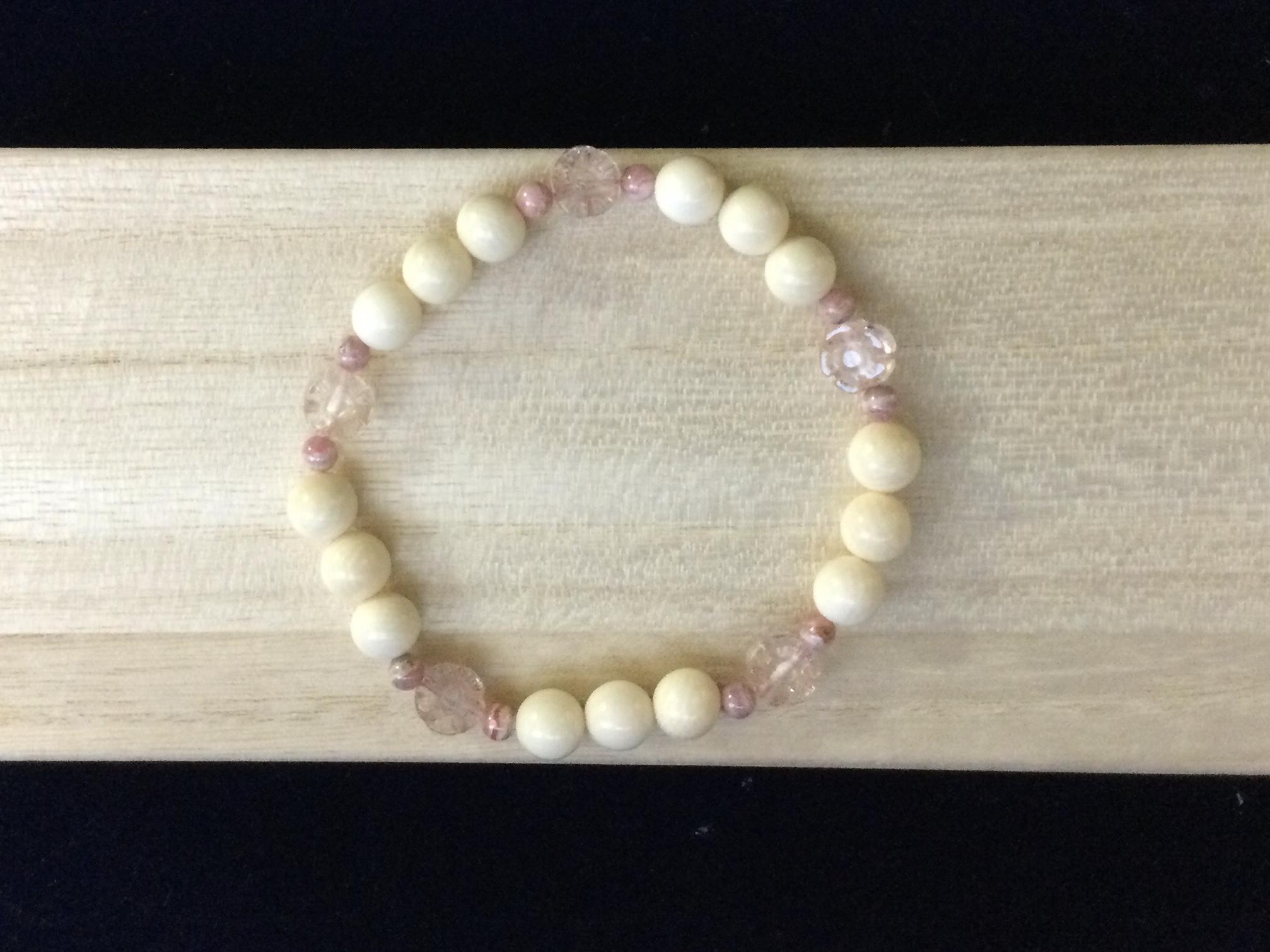 ☆本象牙＆天然石ブレスレット　A-5 ※