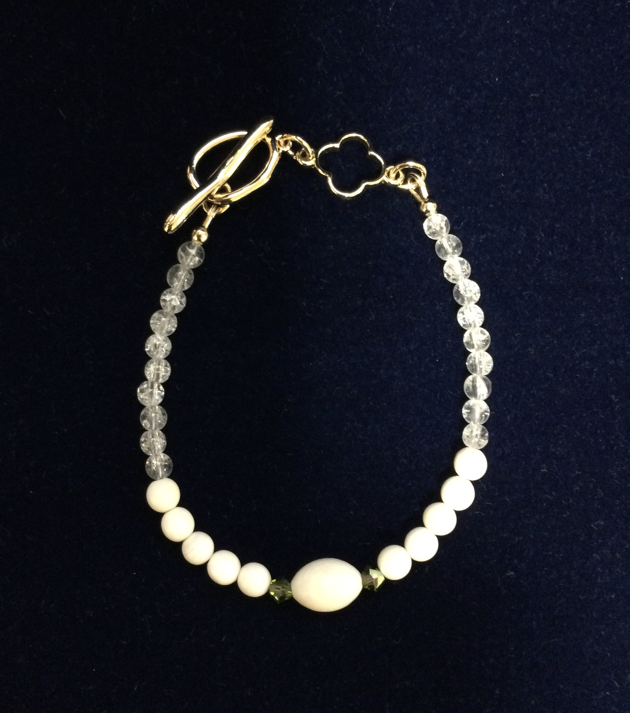 ☆本象牙＆天然石（水晶）＆スワロフスキーマンテルブレスレット　A-12※