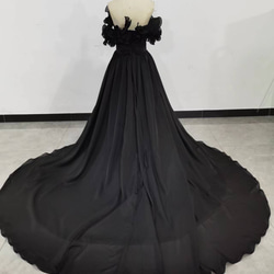 ウェディングドレス 黒 高品質！オフショルダー トレーン 音楽会/発表会など 2枚目の画像