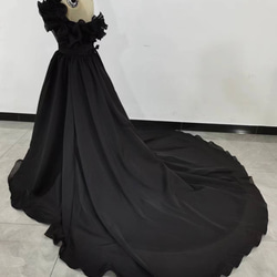 ウェディングドレス 黒 高品質！オフショルダー トレーン 音楽会/発表会など 3枚目の画像