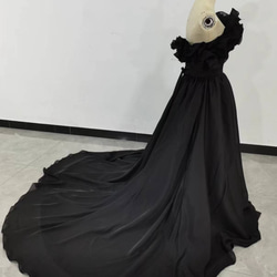 ウェディングドレス 黒 高品質！オフショルダー トレーン 音楽会/発表会など 4枚目の画像