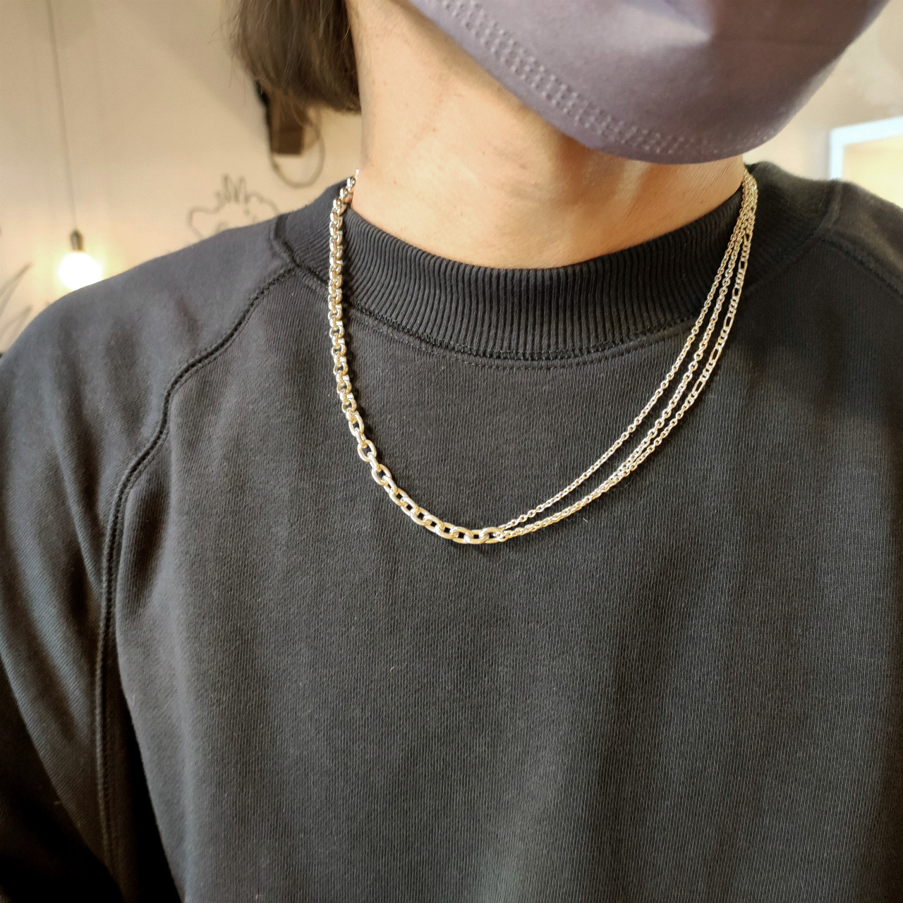 さりげなくお洒落度アップ。ミックスチェーンがかっこいいシルバー925ネックレス(B)。韓国ファッション好きにおすすめ ネックレス・ペンダント シラキハルフミ 通販|Creema(クリーマ) ベーシックチェーンネックレス 45 50センチ セット 韓国 アクセサリー