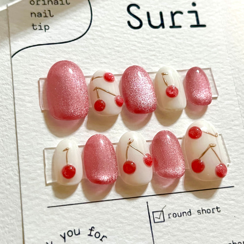 さくらんぼとマグネット 【ネイルチップ】 さくらんぼネイル