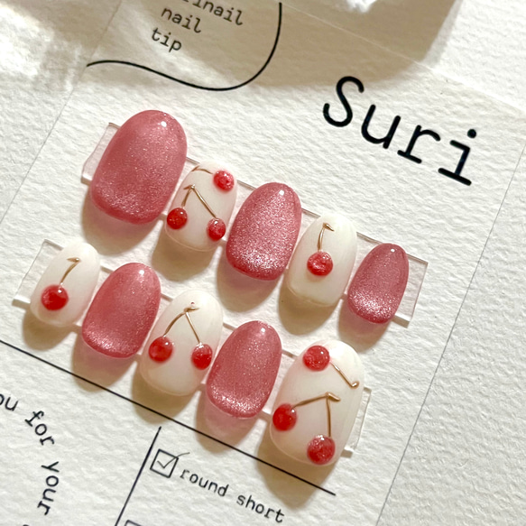ネイルチップ オーダー さくらんぼ フラッシュ マグネット フルーツ ハートホロ さくらんぼとマグネット 【ネイルチップ】 さくらんぼネイル フルーツ