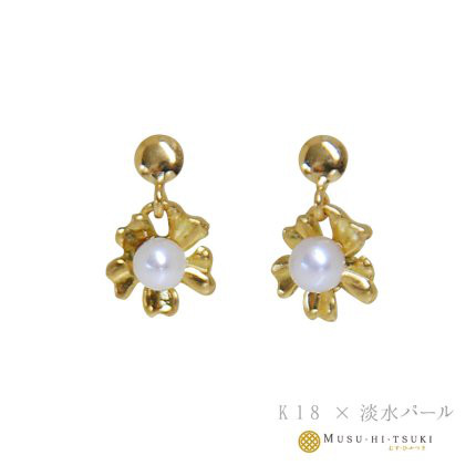 ピアス K18 桜 一粒 淡水パール スタッドピアス