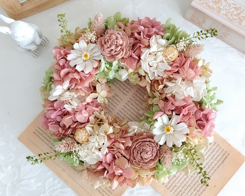 プリザーブドフラワーリース✨21cmふわふわ紫陽花×くすみピンク