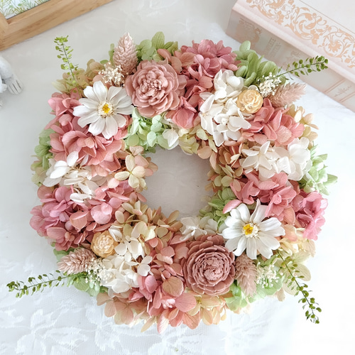 プリザーブドフラワーリース✨21cmふわふわ紫陽花×くすみピンク