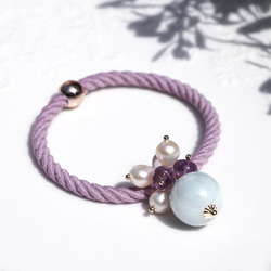 ☆大粒翡翠と真珠、アメジストによる淡い色合いのヘアゴム　～Laura 1枚目の画像