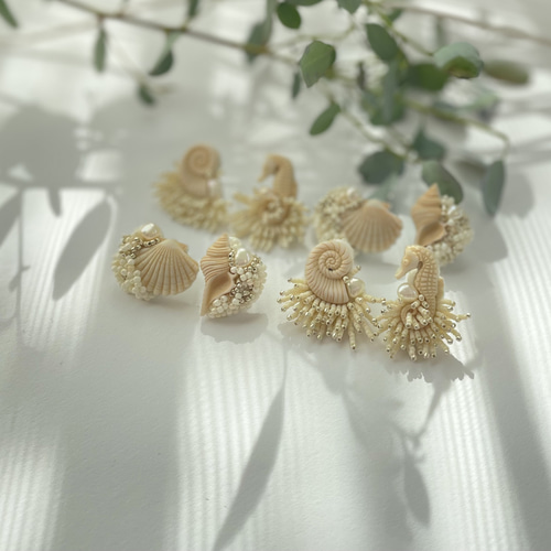 ビーズ刺繍アクセサリー/ビーズイヤリング/イヤリング/淡水パール/夏