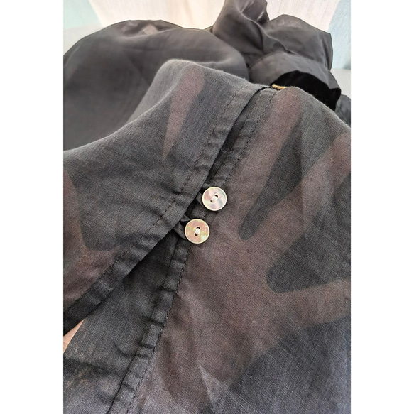 7分袖丈リネンシャツ　ロングリネンシャツ　日焼けUV対策シャツ　ゆとり薄手リネン　貝ボタン　ブラック　L180BL　 18枚目の画像