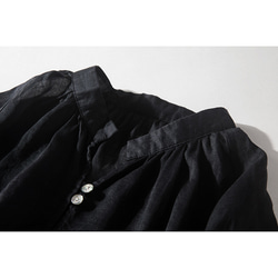 7分袖丈リネンシャツ　ロングリネンシャツ　日焼けUV対策シャツ　ゆとり薄手リネン　貝ボタン　ブラック　L180BL　 3枚目の画像