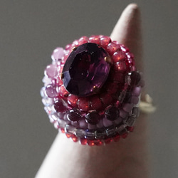 Chatty 戒指 96 均碼串珠刺繡戒指紫色酒紅色 第1張的照片