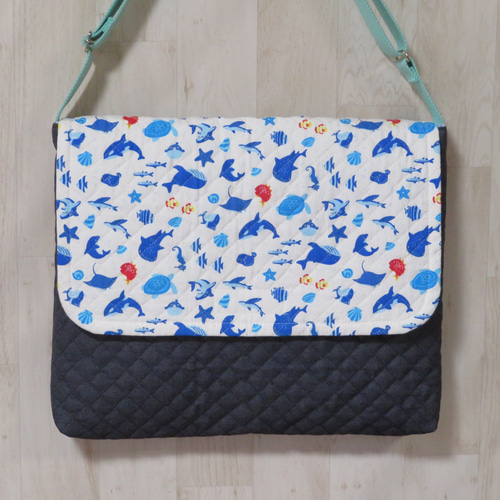 ななめがけできる☆図書袋（デニム風） ななめがけできる☆図書袋（デニム風）